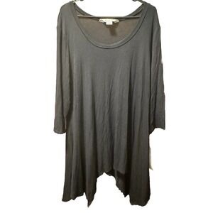 Allison Taylor Black Tunic Top Long‎ Sleeve Handkerchief Hem Made in USA Large